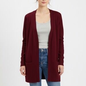devotion by cyrus Burgundy Ribbed Knit Open Long Sleeve Cardigan Sweater Size S